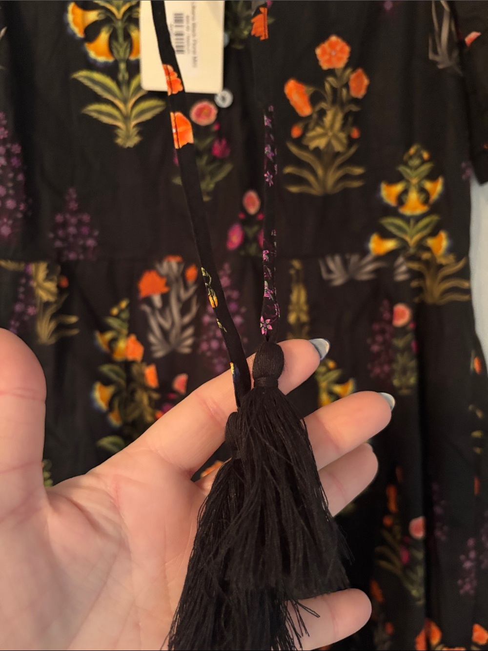 Liliana Black Floral Tiered Dress with Orange & Purple Accents - Picture 4 of 7